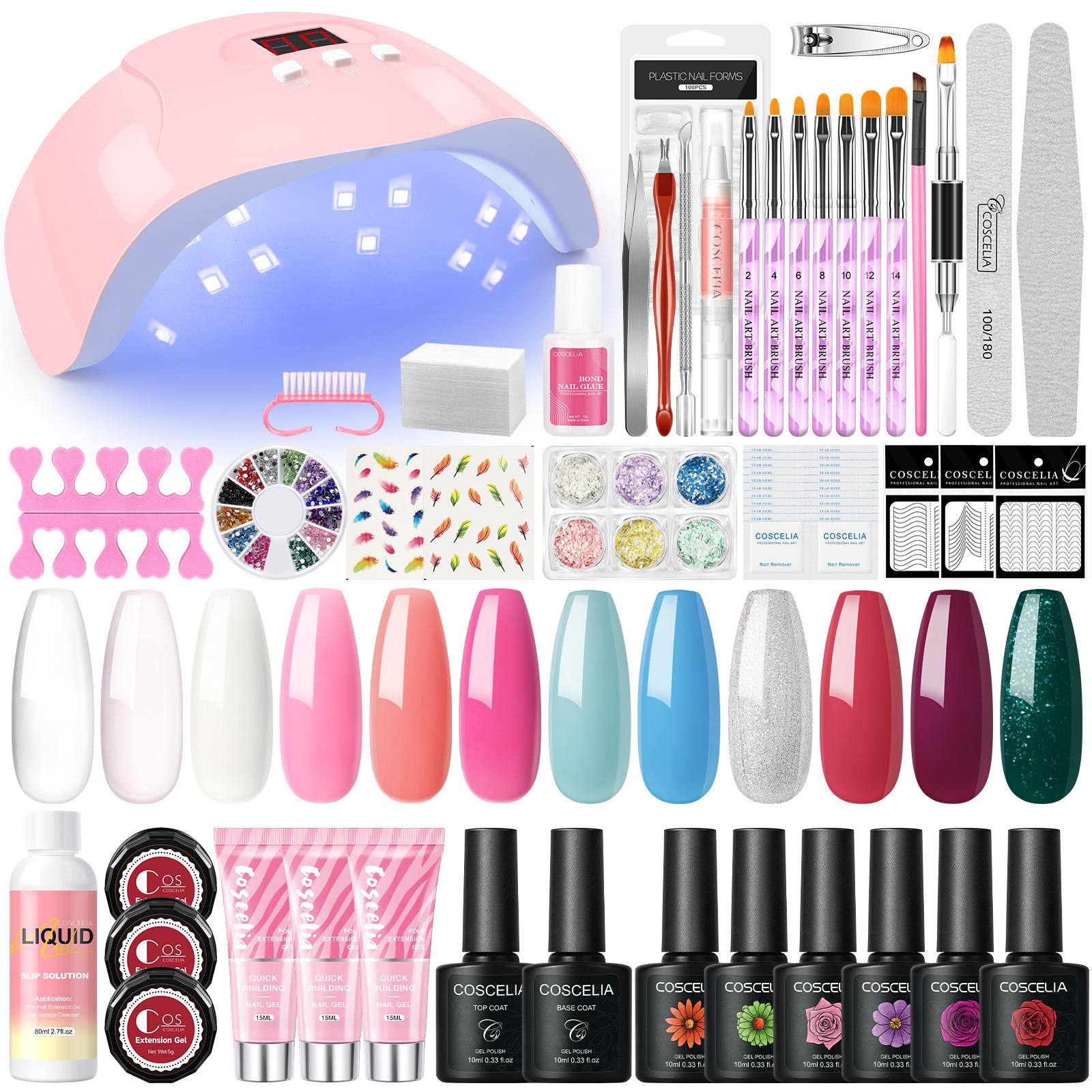 

COSCELIA Гель-лак для ногтей Poly УФ-гель Набор гелей для наращивания ногтей 36 Вт УФ-светодиодная лампа Инструменты для маникюра Набор накладных кончиков ногтей Набор украшений для ногтей