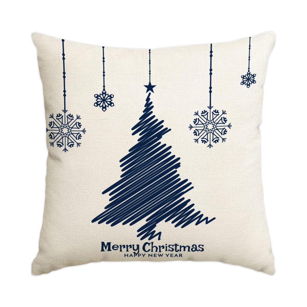 1 \ 4pcs blue Christmas pillow cover, single-sided printed cushion cover, suitable for living room sofas (without pillow core)