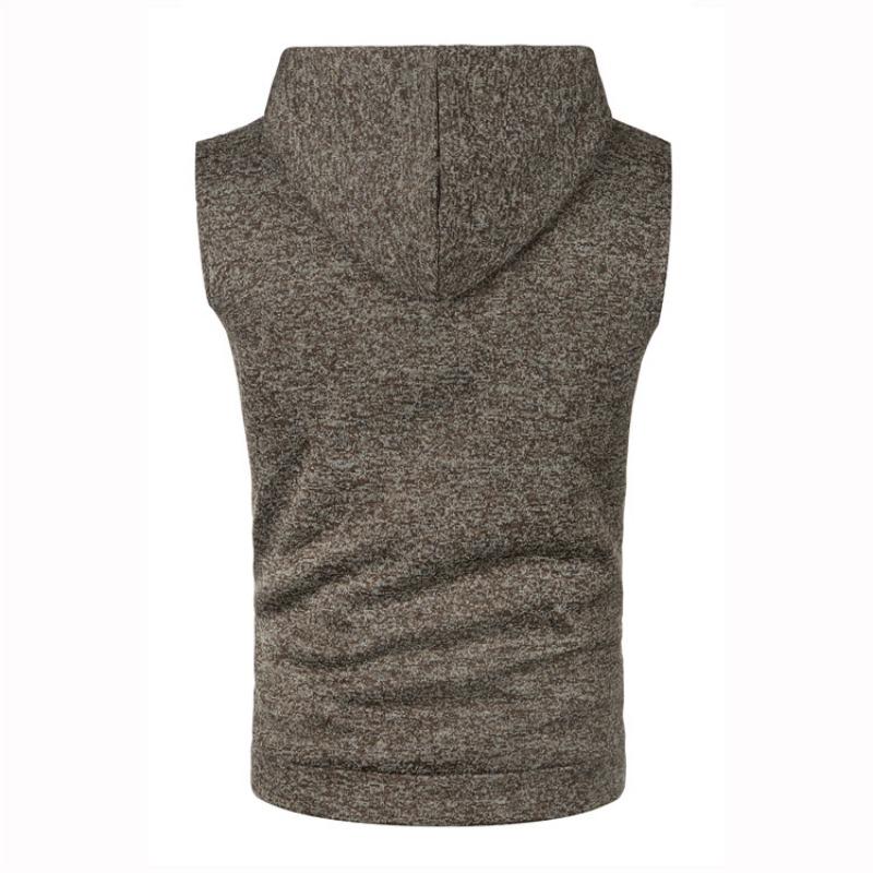 Spring Autumn Men's Sleeveless Hooded Vest Casual Heather Knit Pullover Drawstring Hood
