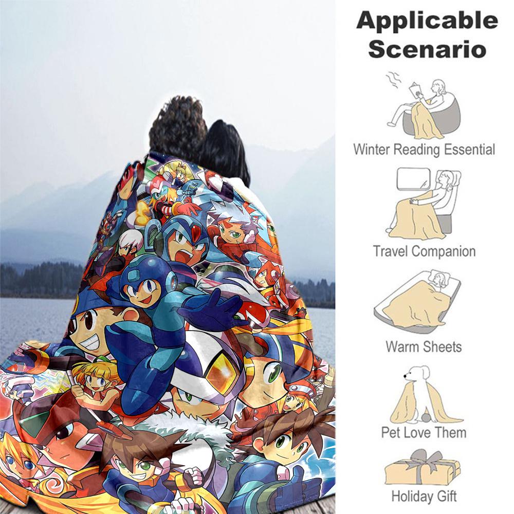 1pc Mega Man Characters All-Season Comfort, Outdoor Flannel Blanket - Soft, Warm & Cozy for Naps, Camping & Travel 025