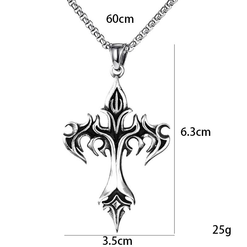 2026 Trendy Men's Flame Cross Stainless Steel Vintage Necklace Pendant