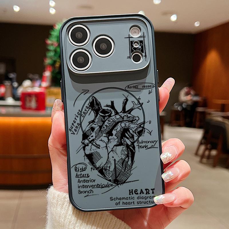 Heart Pattern Magnetic Phone Case For iPhone 17 Pro Max 16 15 14 13 Pro Max For Magsafe Wireless Charge TPU PC Back Cover Fundas