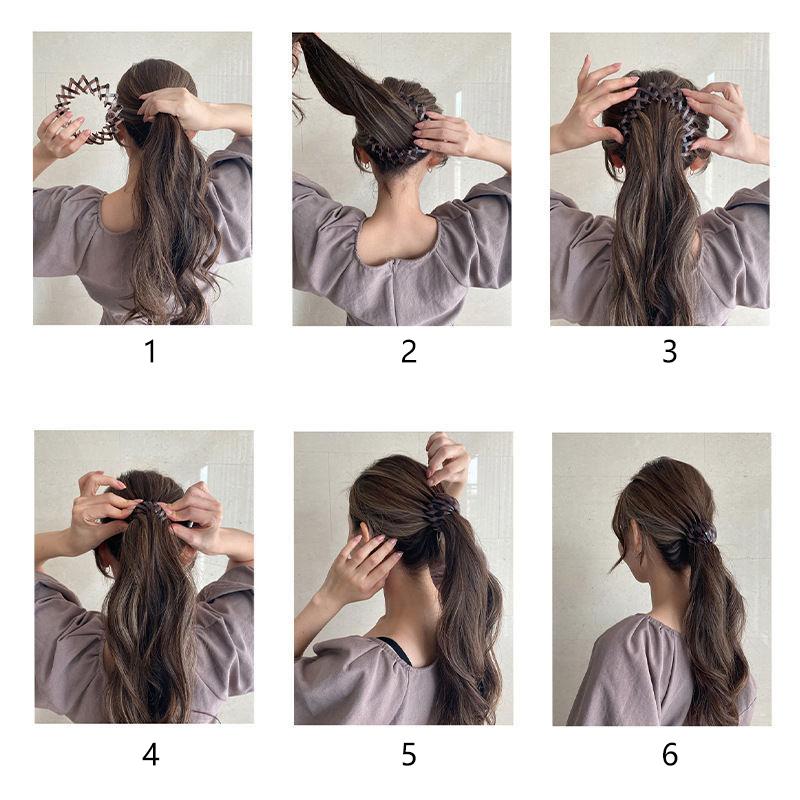 Pince à cheveux chignon en forme de nid d'oiseau en plastique extensible vintage géométrique pour faire des chignons, pinces à cheveux, support queue de cheval pour filles