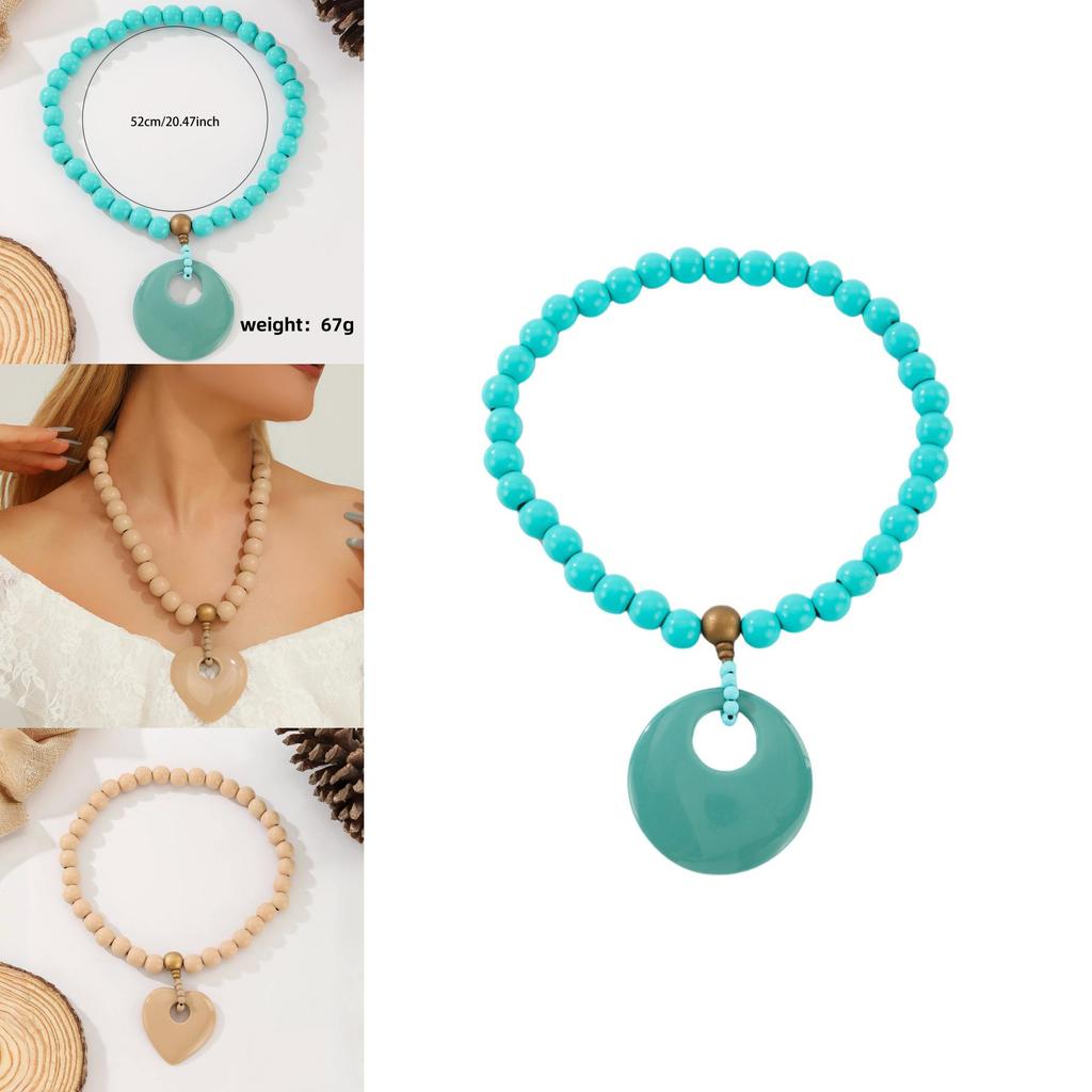 Modern Handgjord Träpärla Hänge Kedja För Kvinnor Med Geometrisk Design För Festtillbehör