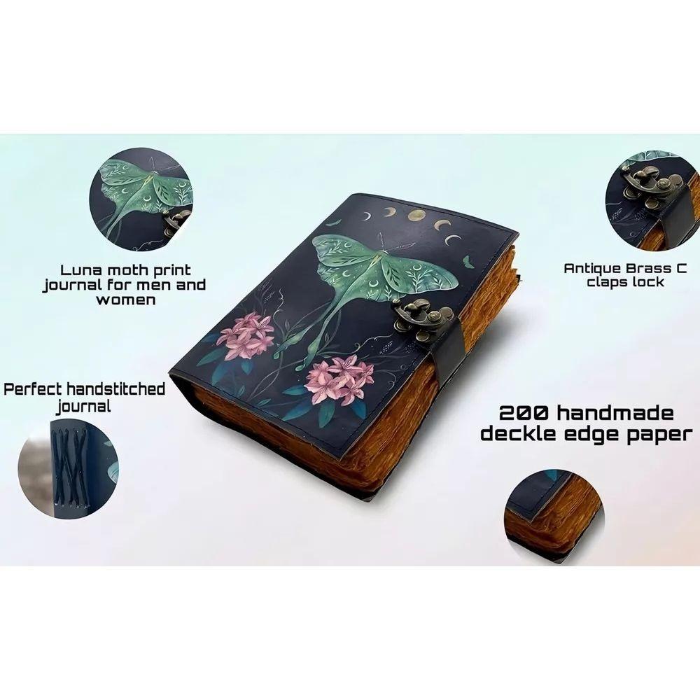 Book of Shadows Journal with Lock Clasp Vintage Handmade Leather Luna Moth