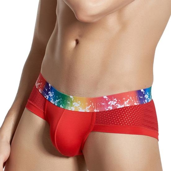 Men Briefs Soft Breathable Mesh 3D Pouch Elastic Fabric Panties Rainbow Waistband U-Convex Sport Underwear Daily
