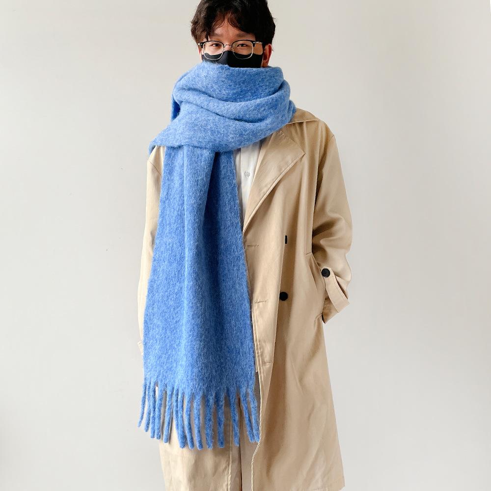 Autumn and Winter Thickened Scarf Couple Mohair Scarf Women's Versatile High-end Thickened Warm Scarf Solid Color Shawl
