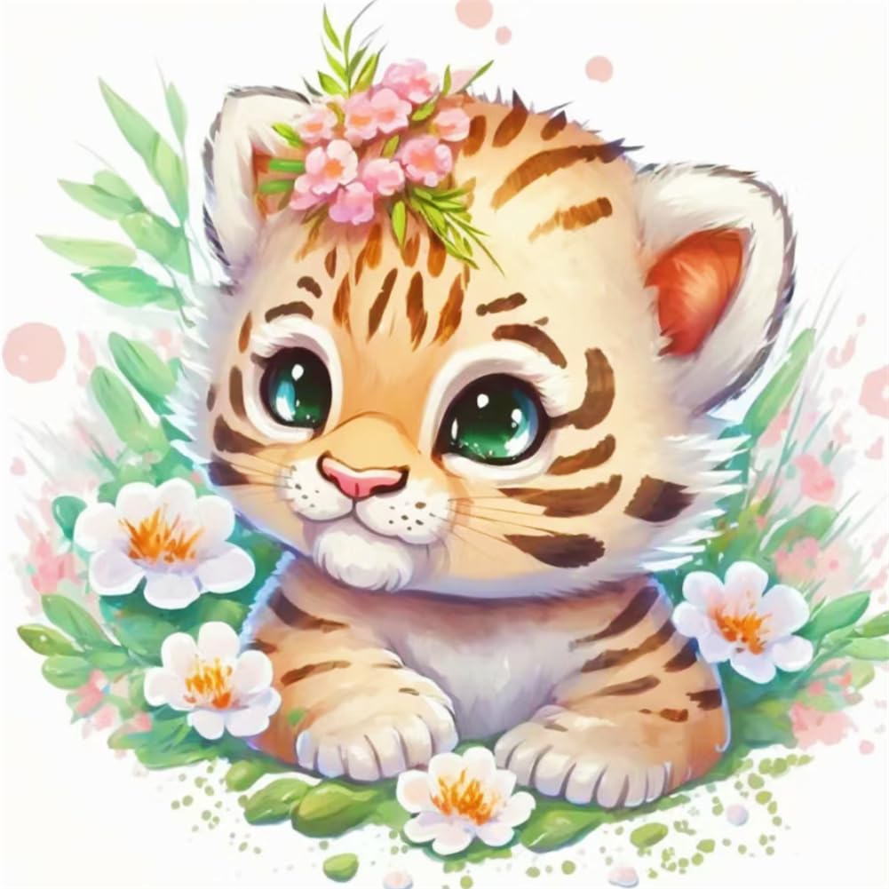 Amiiba Cross Stitch Embroidery Cute Tiger Animal DIY Wall Art Kit, Pre-Printed Pattern, 11ct, Print, Decoration, Beginner-Friendly Design.