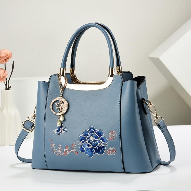 Fashionable Embroidered Crossbody Bag New Women's Single Shoulder Handbag for Middle-Aged Women Durable PU Leather Bags