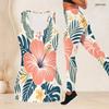 Women Plus Size Two Piece Set Scoop Neck Sleeveless Floral Printed Tank Top And Fitted Pants