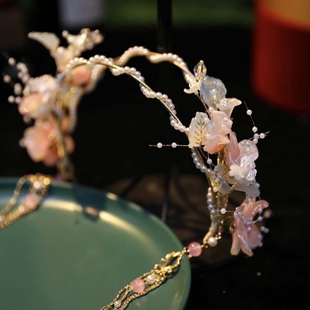 Flower Hanfu Tassel Hair Hoop Beads Swaying Fairy Headwear Chinese Ancient Hairband  Girls