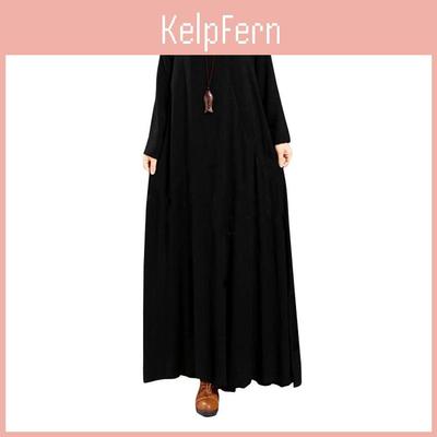 Elegant Plus Size Dame Bomuld Langærmet Vintage Kaftan Afslappet Maxi Kjole