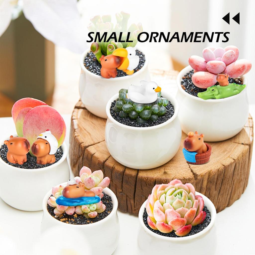 9/18PCS Mini Capybara Resin Figurines – Cute Car Dashboard Ornaments Set, Kawaii Animal Decor for Console, Desktop & Room