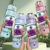 1PC Blessed Nurse Flower Badge 750ml Color Plastic Sports Water Bottle Leakproof Flip Straw Lid Suitable for Sports Office Home Use