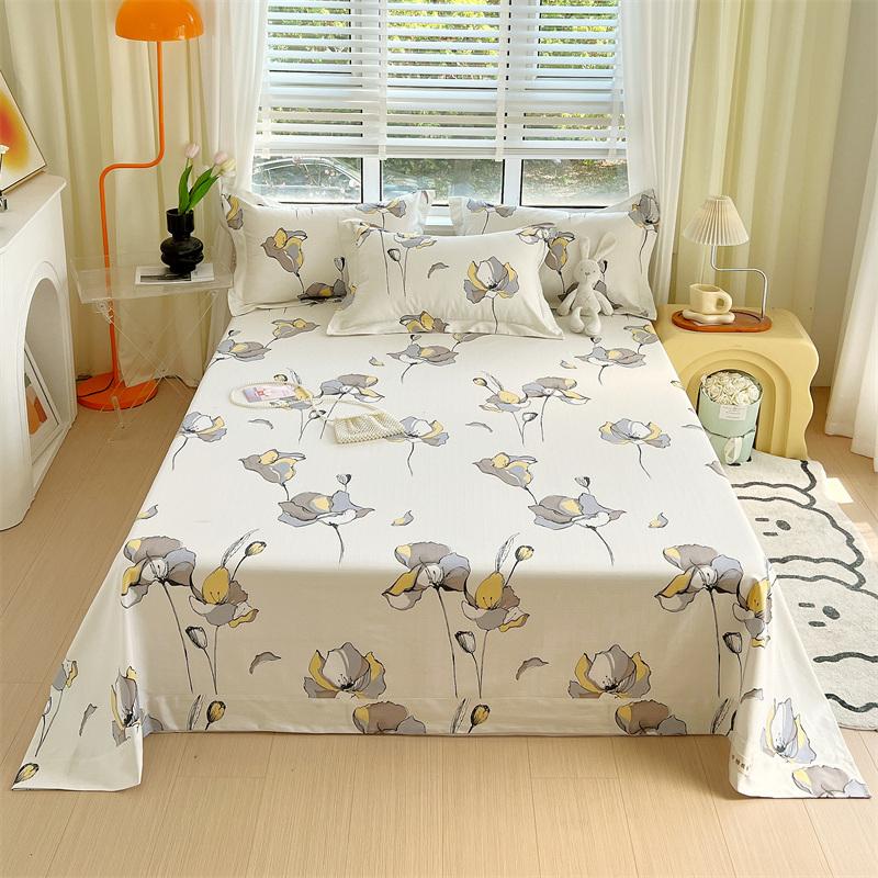 Green Check Raw Cotton Bed Sheets For Double Bed All Seasons Bed Cover Full Set Queen/King Size Flat Top Sheets No Pillowcase