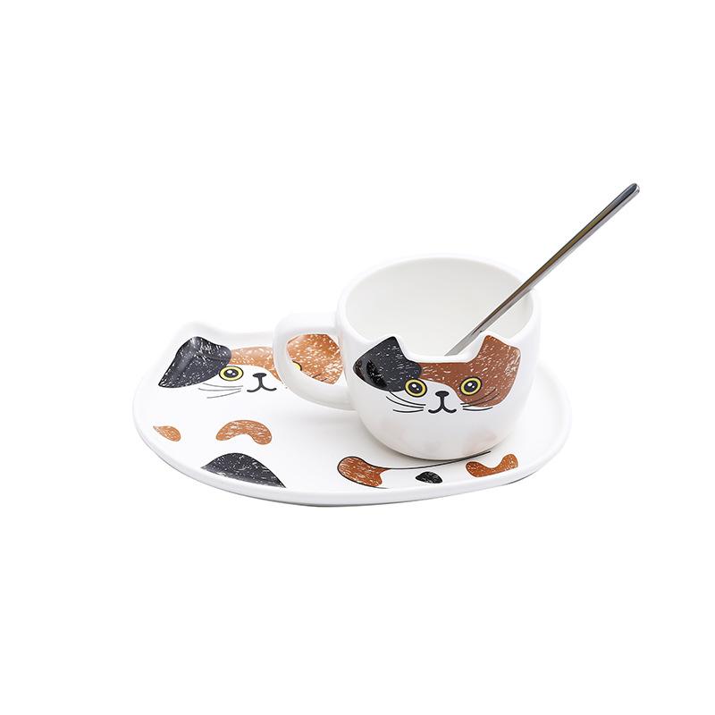 European Ceramic Cat Ceramic Mug Dessert Plate Set Cartoon Animal Mug Simple Couple Cup Kitchenware 200ML Mug Exquisite Gift