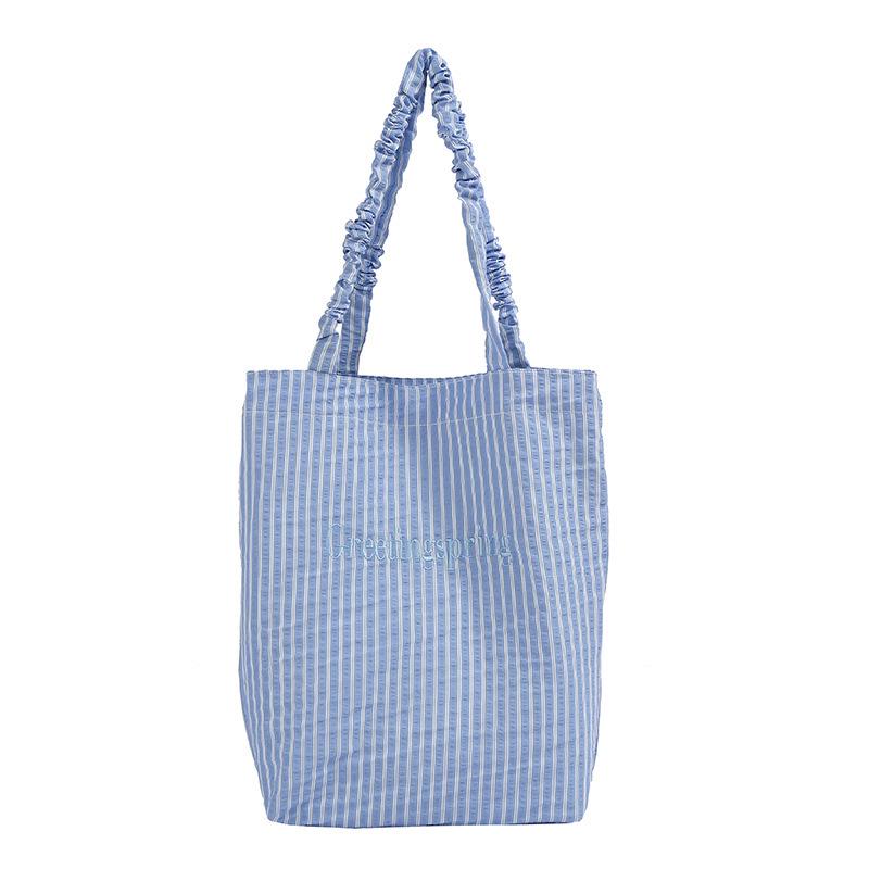 Korean-Style Retro Striped Tote Bag – Large Capacity Shoulder Bag