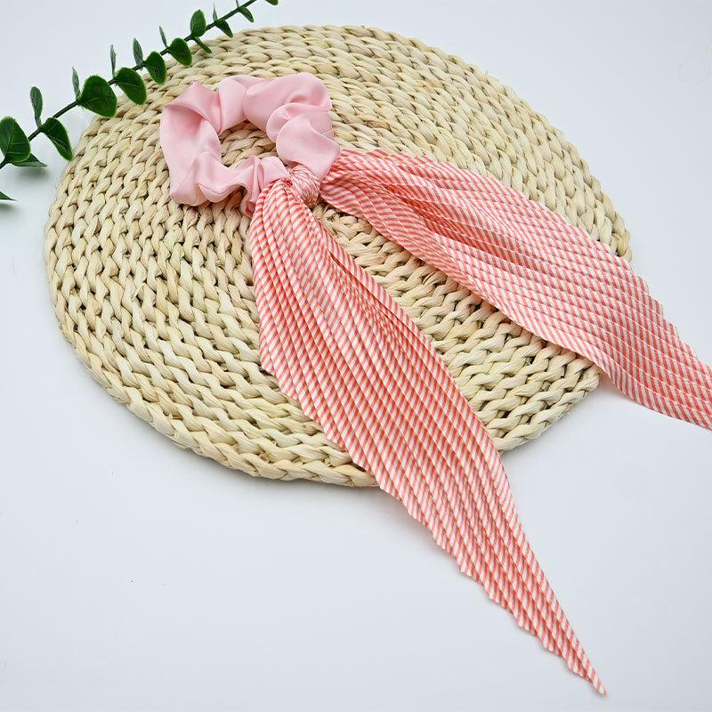 1PC French Retro Super Fairy Temperament Satin Bow Striped Hair Band Korean Internet Celebrity Sweet Girl Streamer Hair Rope