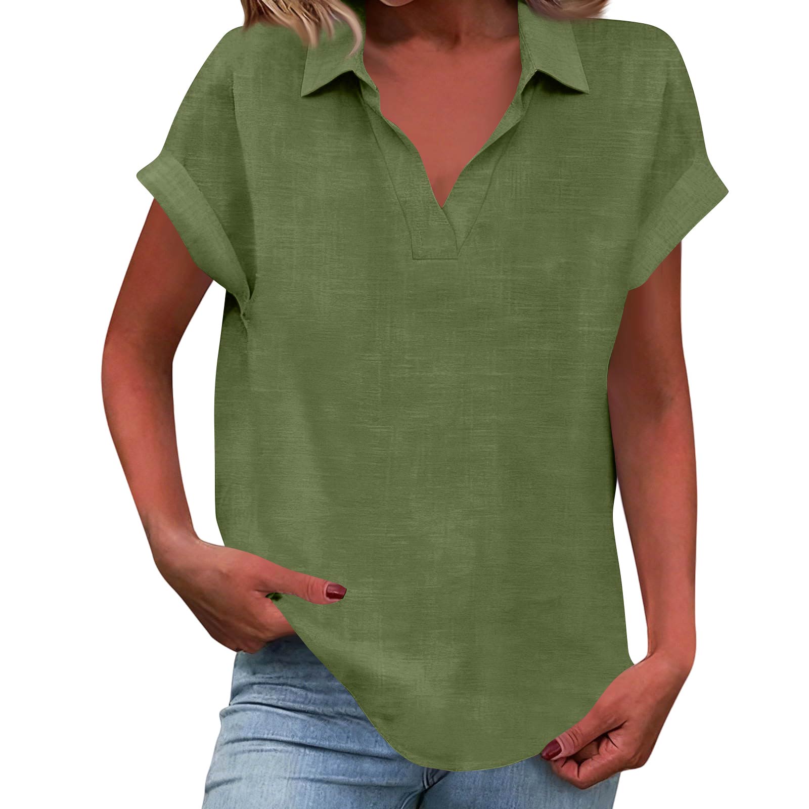 Женская Мода Повседневный ,Цветной Воротник Короткий,Рукав Рубашка Футболка Топ S