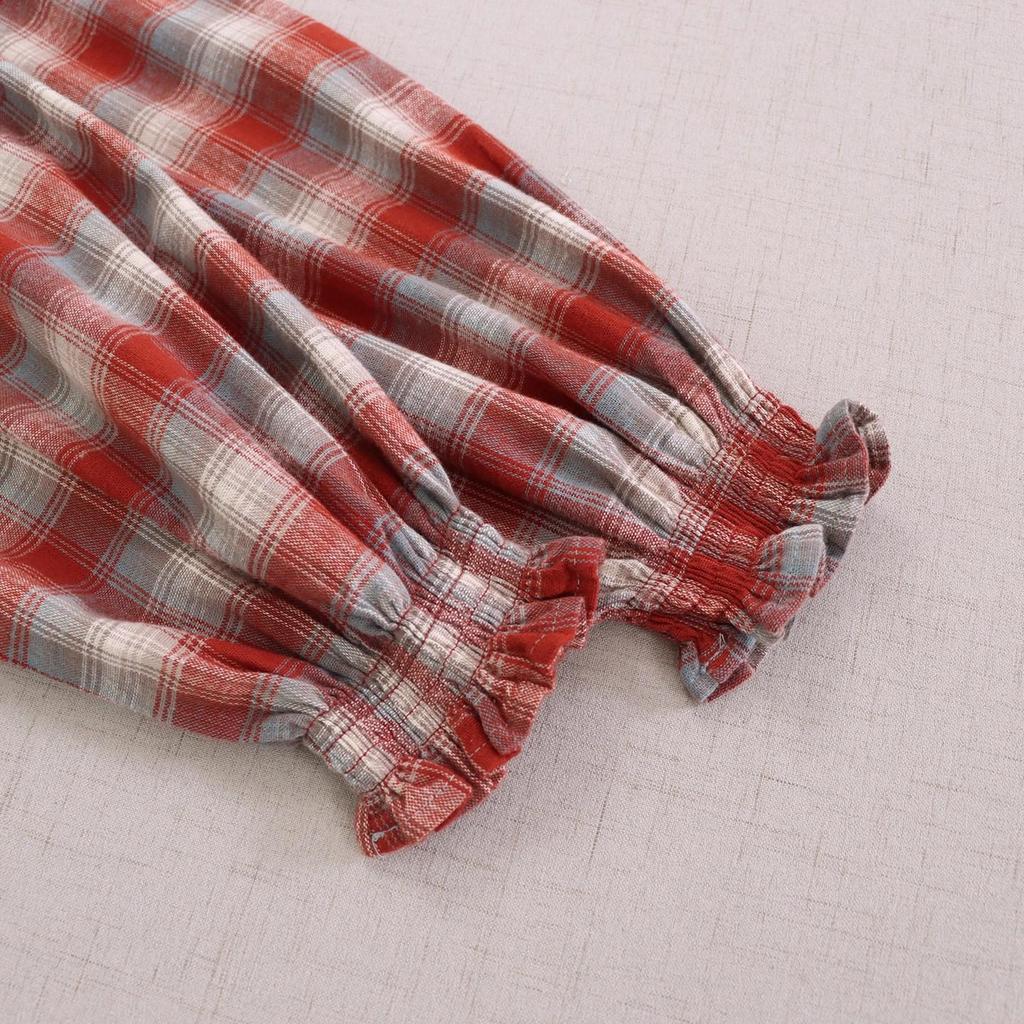 2025 Autumn Plaid Round Neck Long Sleeve Mori Girl Dress - Loose and Versatile Cardigan Style