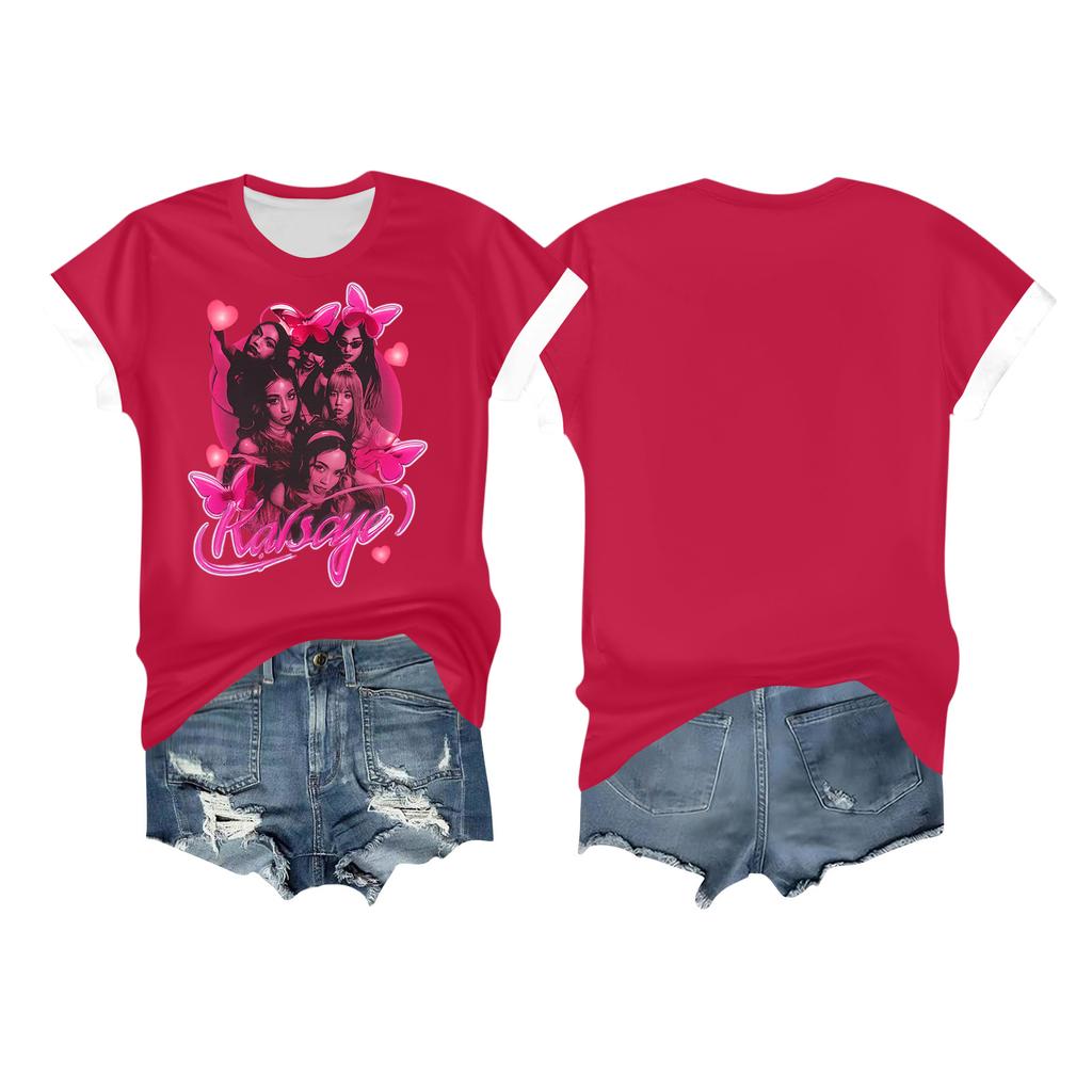 Women's Casual Printed T-shirt Round Neck Pullover Short Sleeve Top