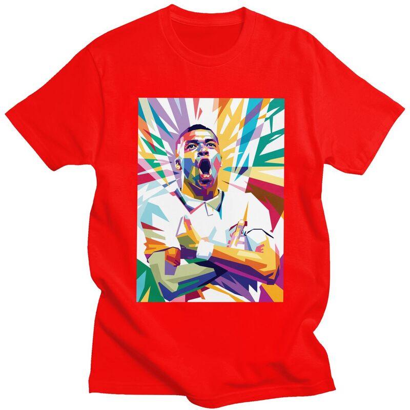 Custom Soccer Gift Mbappes Pop Art Tshirt for Men Short Sleeve Casual T Shirt Fashion Tshirt Loose Fit Pure Cotton Tee Gift