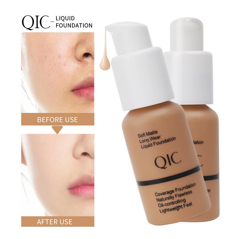 QIC Foundation Makeup Concealer Waterproof Long-Lasting Pore Minimizing Oil Control 30ml