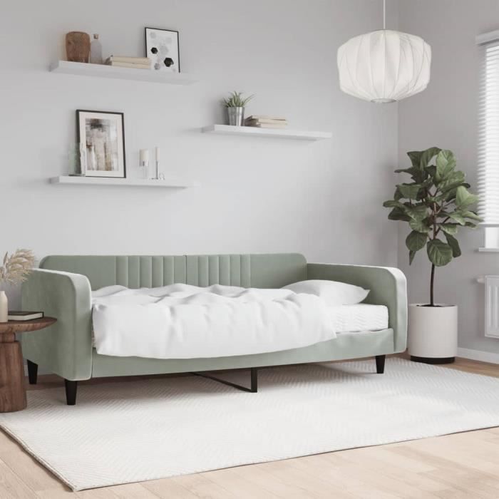 VidaXL Lit de jour avec matelas gris clair 100x200 cm velours 3197046