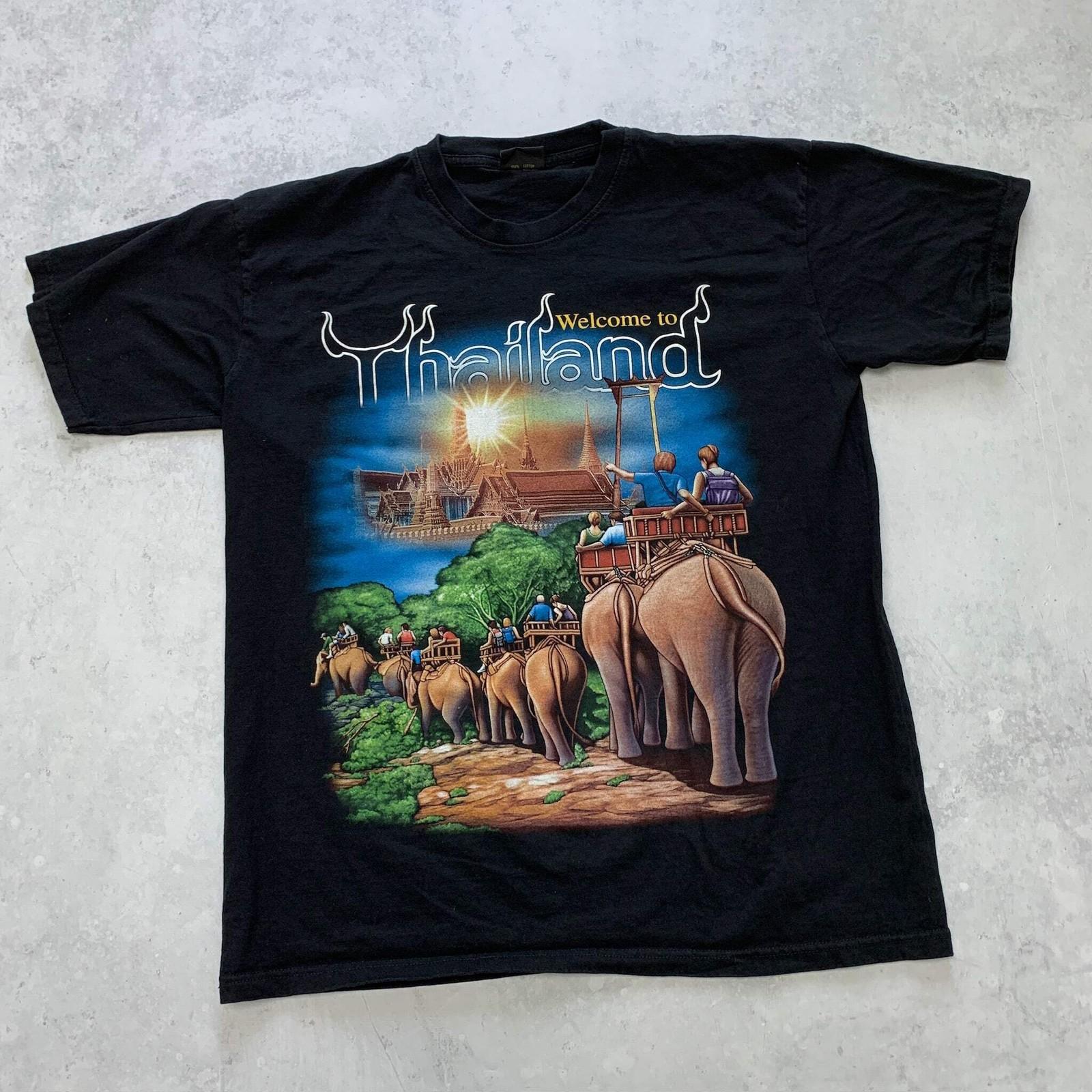 Vintage T Shirt Mens Large Black Graphic Print Y2K Nature Thailand XL