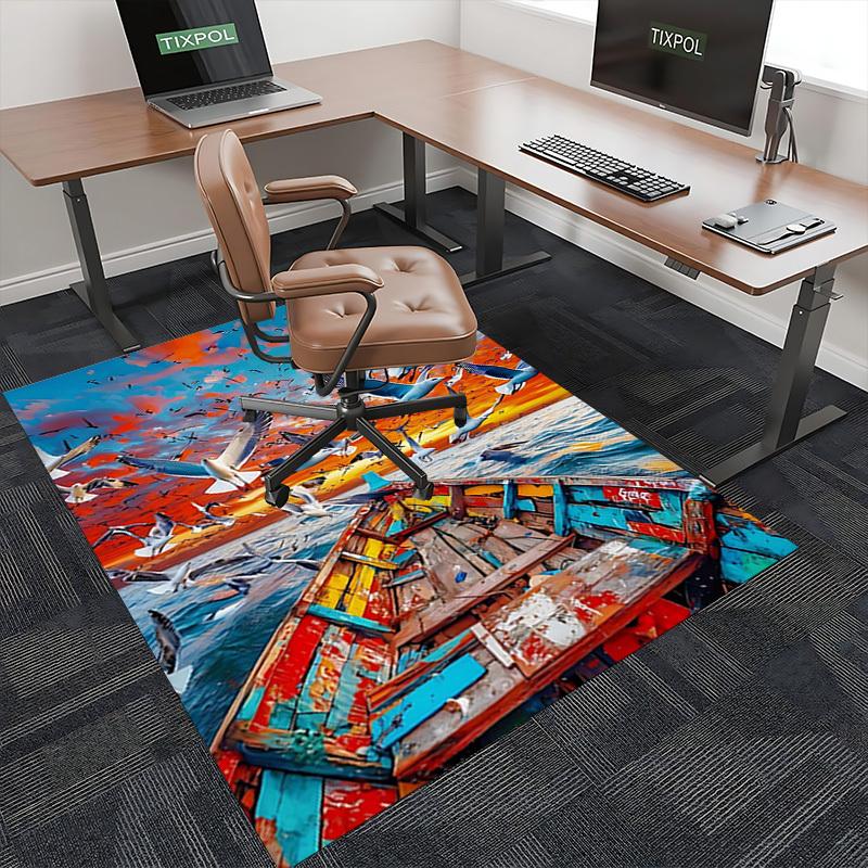 1pc Anime Seagull Chair Mat - Office Desk Rug with Vibrant Sea Sunset Design, Perfect for Anime Lovers and Home Decor Enthusiasts.A096