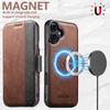 SUTENI Q-07 For iPhone 16 Case Magnetic Color Splicing Cowhide Texture Leather Cover