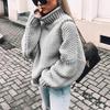 2025 Chunky Knit Batwing Sleeve European-American Semi-High Neck Oversized Sweater