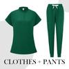 Women's Quick Drying Fabric Solid Color V-neck Pocket Short Sleeved Pants Set Workwear