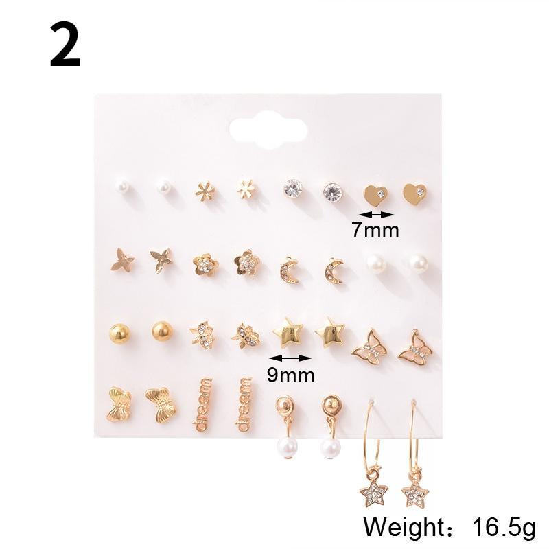 16 Ζεύγη/Σετ γυναικεία καρφωτά σκουλαρίκια Σκουλαρίκια με μαργαριτάρια για γυναίκες Κοσμήματα Bohemian Fashion Geometric Crystal Heart Stud σκουλαρίκια Νέο