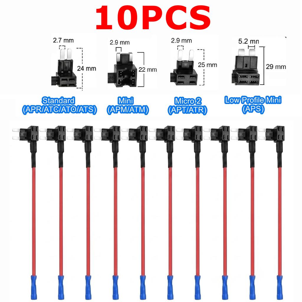 10pcs Micro2 MINI SMALL MEDIUM Size Car Fuse Holder Circuit TAP Adapter Micro Mini Standard for Cars Vans Trucks Boats 4 Types Circuit Breaker 6