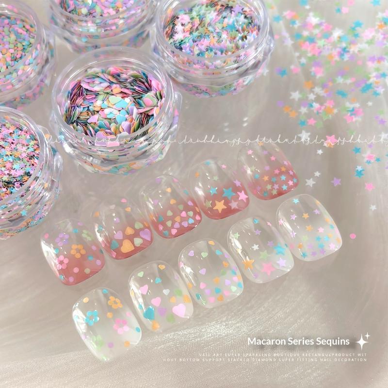 Macaron Nail Art Glitzer Pailletten Niedliche Stern Herz Formen Nageldekoration Für Zuhause DIY Nagelstudio Verwendung