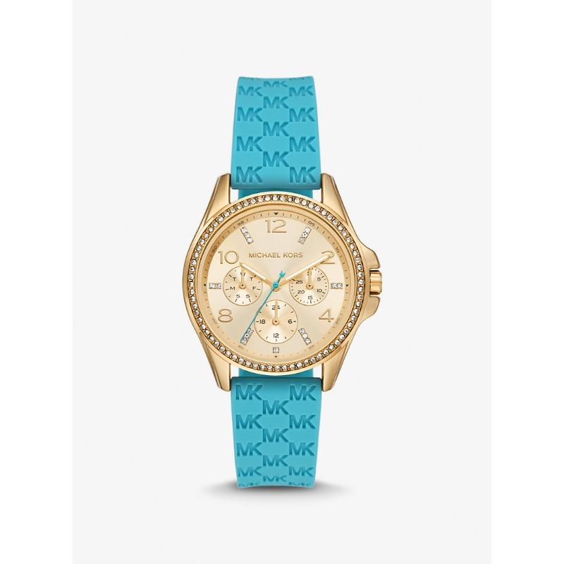 Мини-часы Michael Kors Pilot с паве, золотистого тона, с логотипом, на силиконовом ремешке, MK7374 бирюзовый