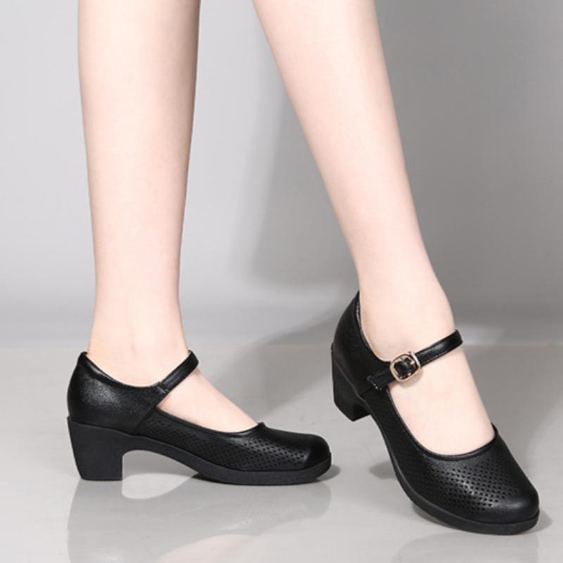 Chunky Heel Women's Shoes Work Shoes Commuting Hollow Tendon Sole European and American Sports Shoes Soft Sole Single Shoes Sandals High Heels