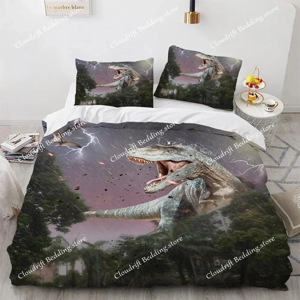 Dinosaur Duvet Cover Set for Kids Boys Girls Polyester King Queen Size Bedding Set Cartoon Wild Animals Comforter Quilt Cover