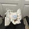 Love Canvas Underarm Bag Bow Hobo Bag Simple Pleated Strap Shoulder Bag  Girls