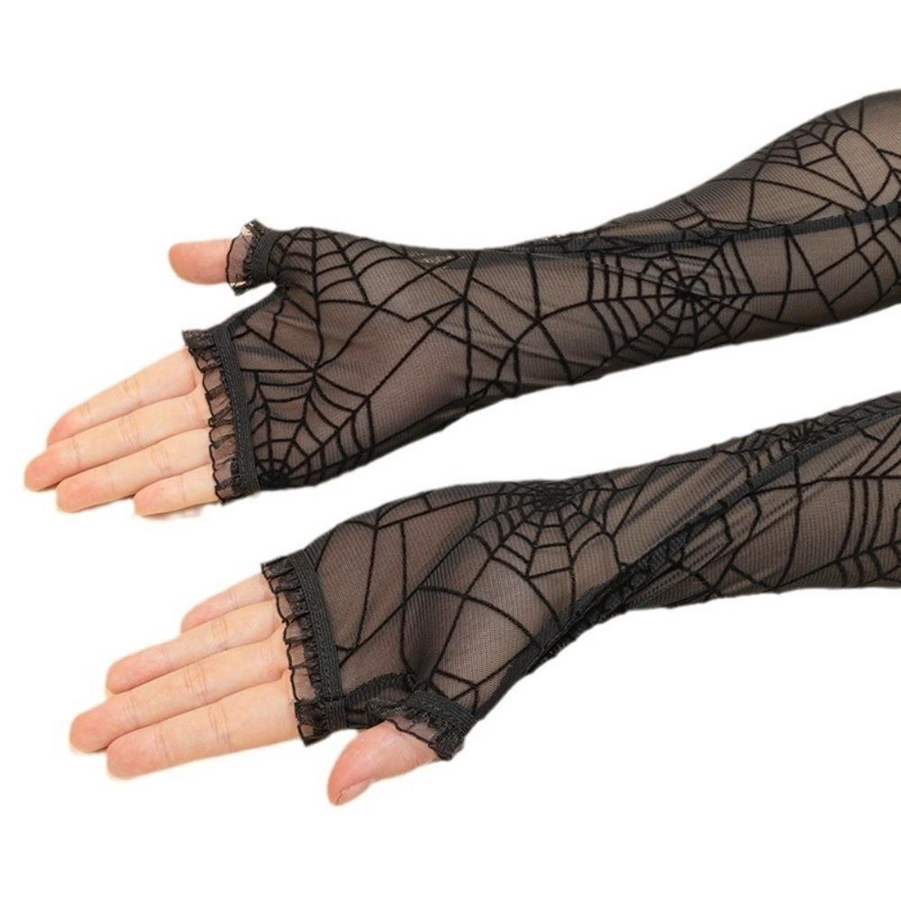 Gothic Halloween Gloves Lolita Mesh Mitten Fashion Spider Web Gloves  Cosplay
