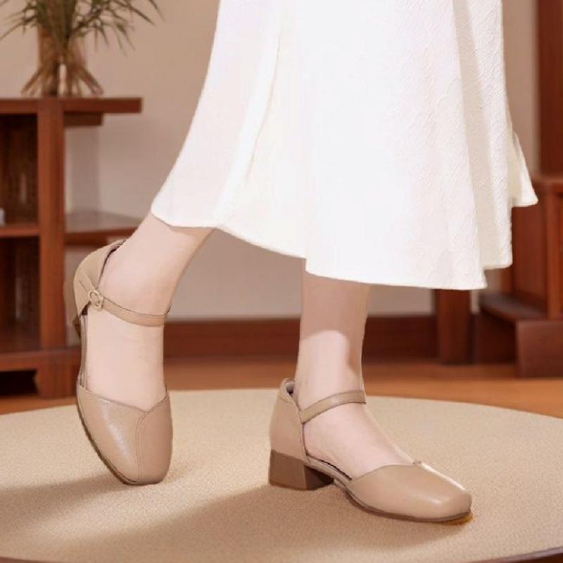 women fashion sweet beige buckle strap high quality office pumps lady casual brown spring summer heel shoes ab643