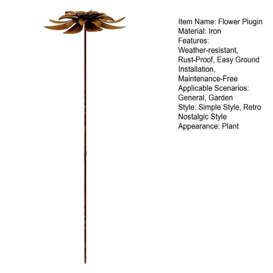 Vintage Iron Flower Plugin, Rustic Garden Decor with Realistic 3D Layered Petals, Weather-Resistant Metal Plant Stakes, for Yard, Lawn & Pots