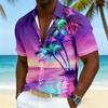 Camisa Hawaiana de Hombre Árbol de Coco Naturaleza y Paisajes Resplandor Neón Verano Camisas Tropicales Camisa Aloha Manga Corta