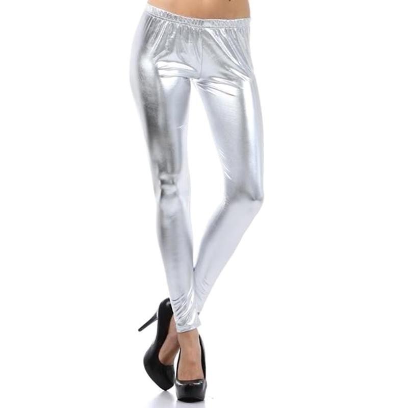 Dámské lesklé vinylové legíny s vysokým pasem na mokro