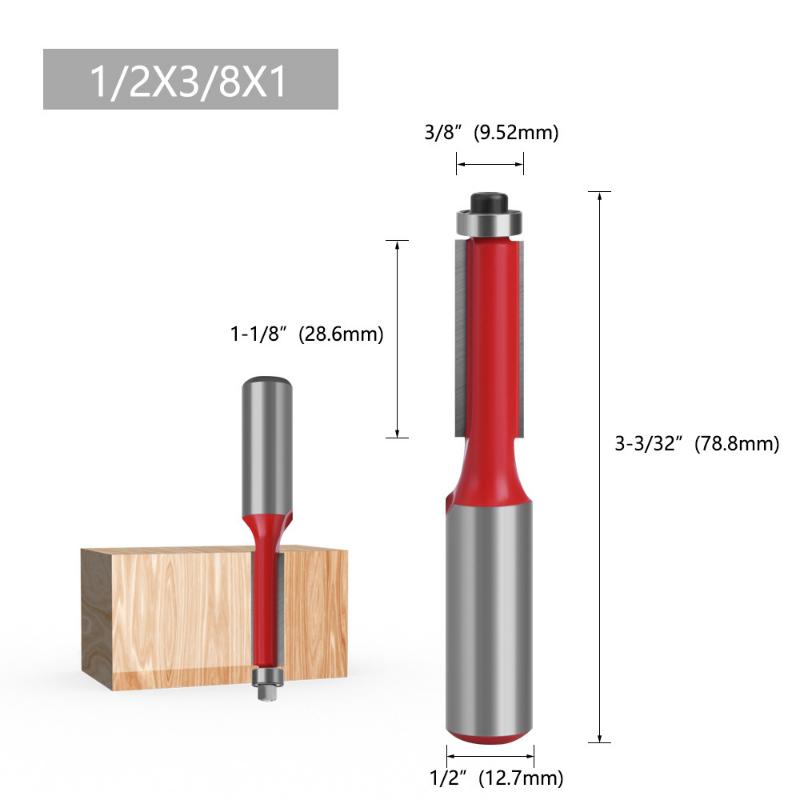 1/2 Shank End Dual Flutes Ball Bearing Flush Router Bit Straight Shank Trim Wood Milling Cutters for Woodworking