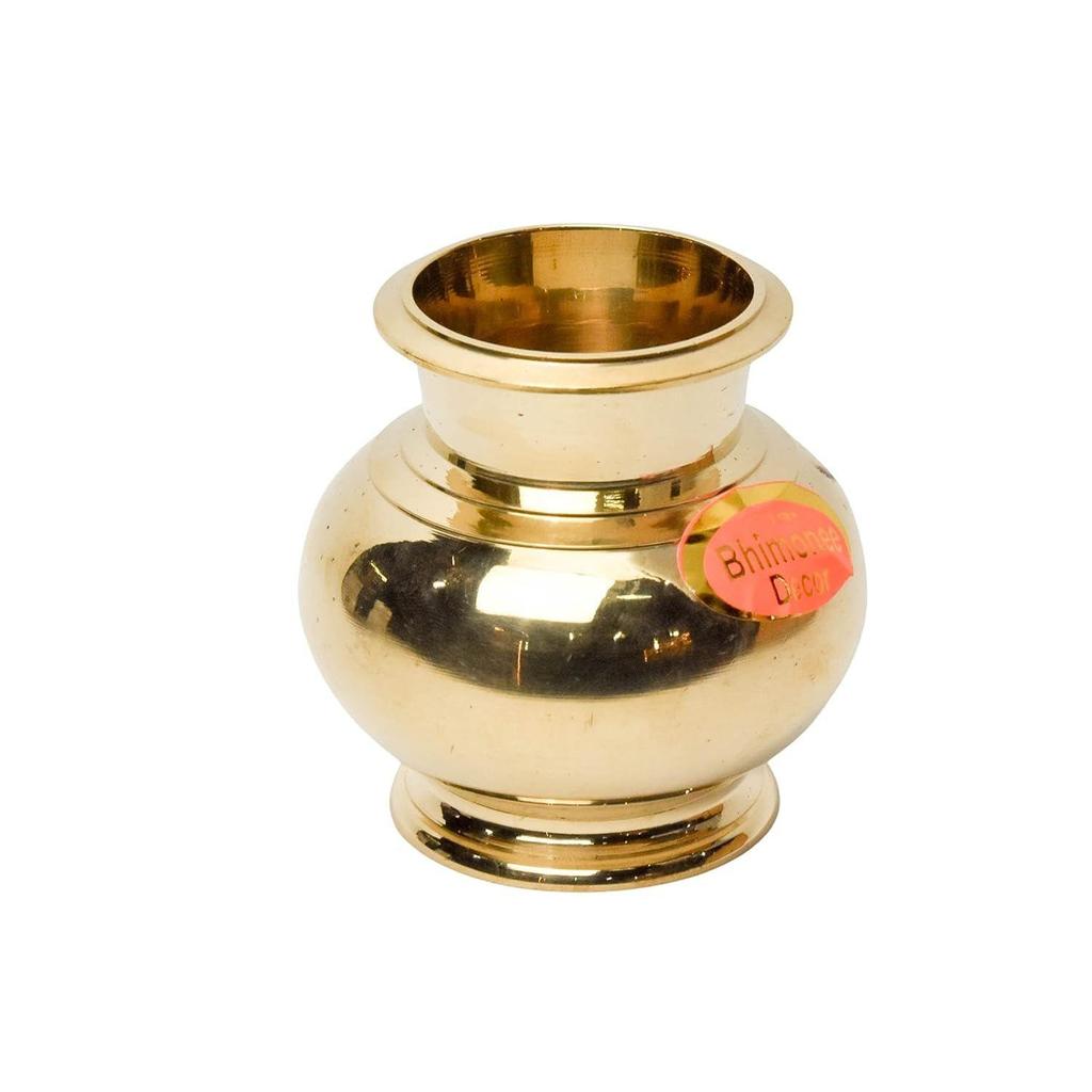 Bhimonee Decor | Pure Brass Matka Design Lota | Traditional Lutiya Kalash for Pooja & Rituals |