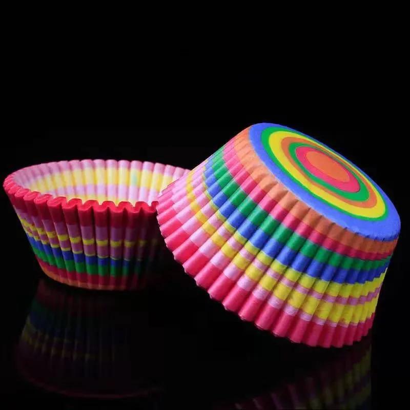 Cake Topper, Pastry Decoration Tool, Kitchen Accessories, Rainbow Cake Paper Lining, Cup Cake, Baking Pan, Muffin Box, 100Pcs