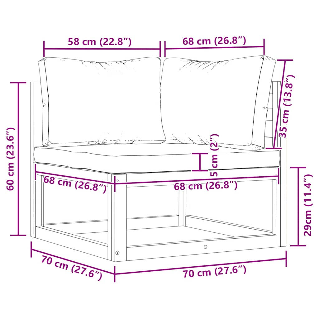 Modular Corner Sofa with Cream Colored Cushions Solid Acacia Wood