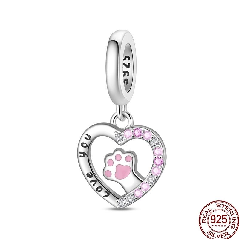 100%Stering Copper Cute Pet Charms Beads Dog Cat Moon Pendant Fit Original 3Mm Bracelet Diy For Women Jewelry